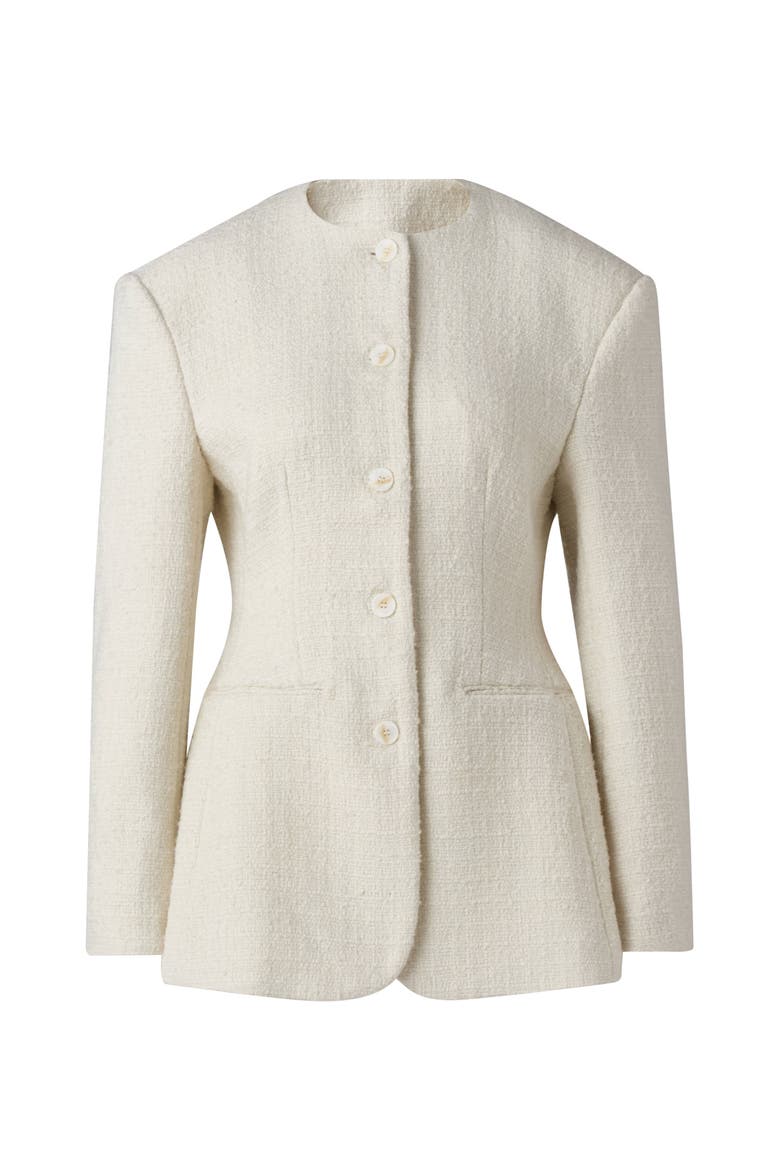Carol Textured Round Neck Blazer, Alternate, color, Vanilla