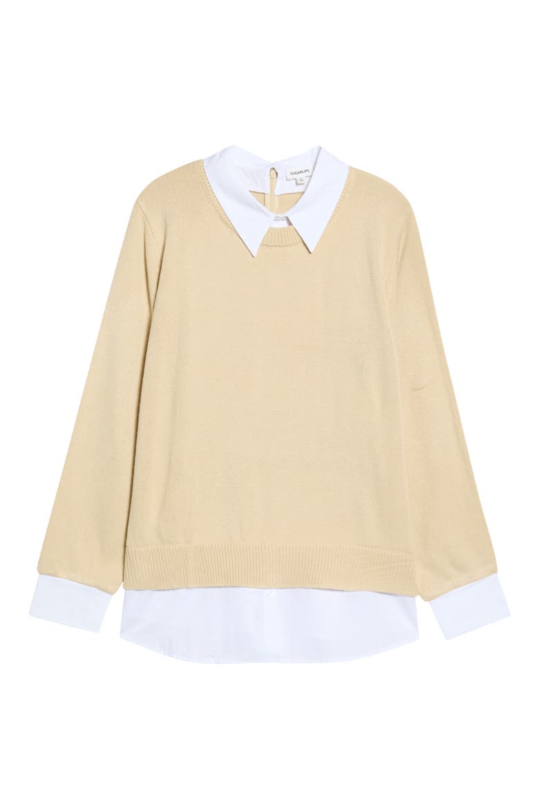 Azira Mixed Media Layered Sweater, Main, color, OATMEAL-WHITE
