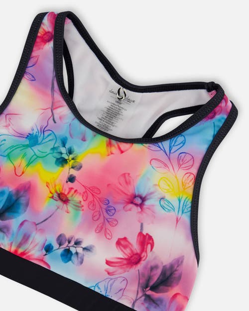DEUX PAR DEUX DEUX PAR DEUX LITTLE GIRL'S PRINTED TWO-PIECE RACERBACK SWIMSUIT BUTTERFLIES ON MULTICOLORED AND BLA 