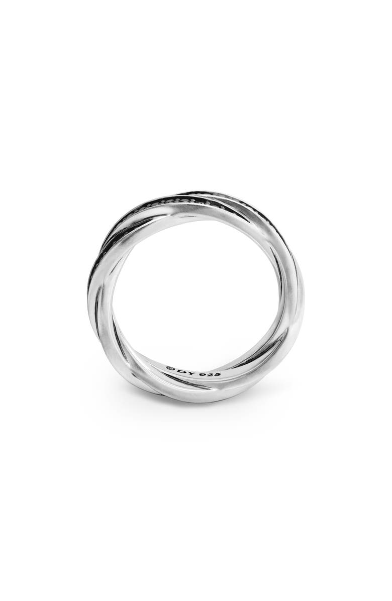 David Yurman Twisted Cable Band Ring in Silver & Rhodium Plate with Pavé Black Diamond, Alternate, color,