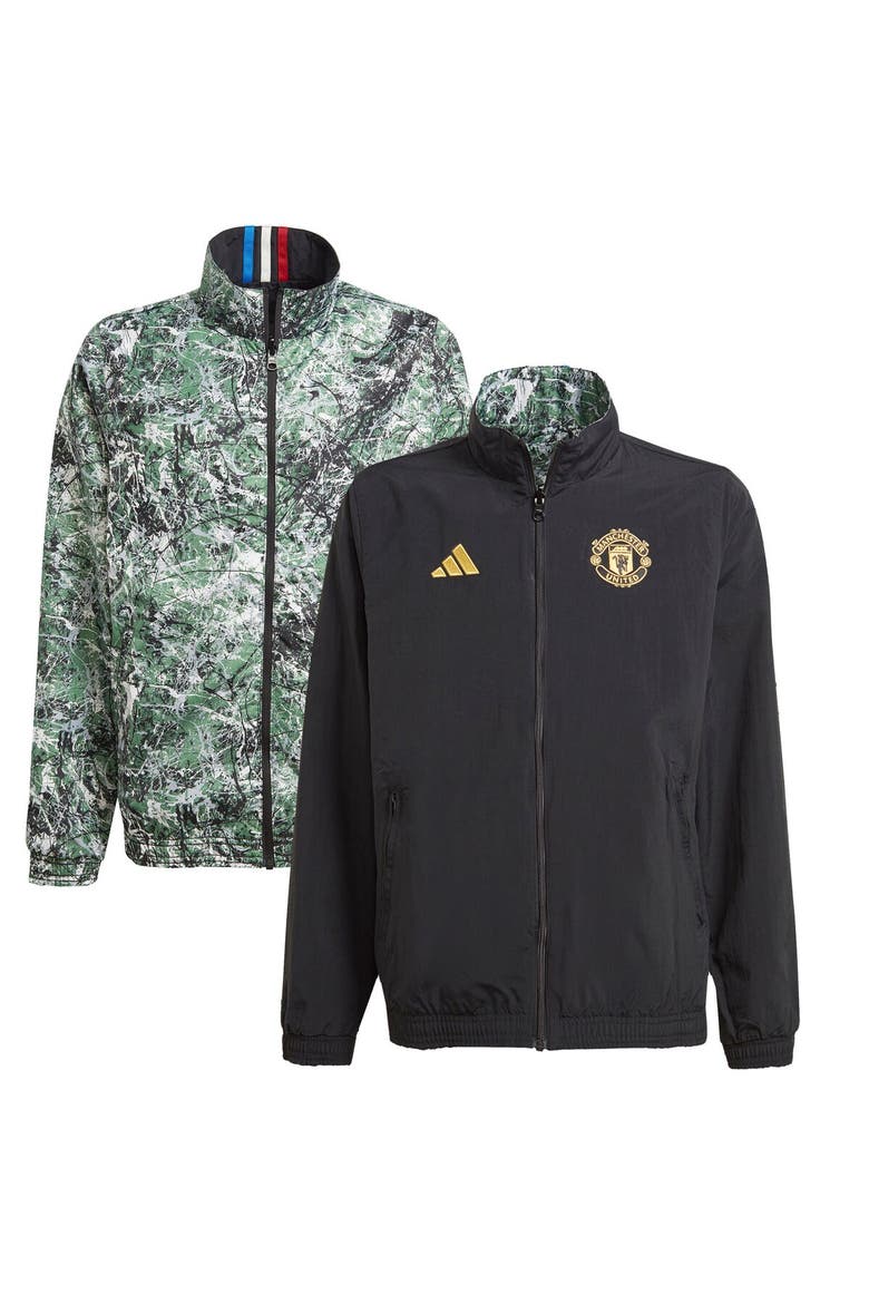 Youth adidas Originals Black Manchester United x Stone Roses 2023/24 Reversible Anthem Full-Zip Jacket, Main, color, Black