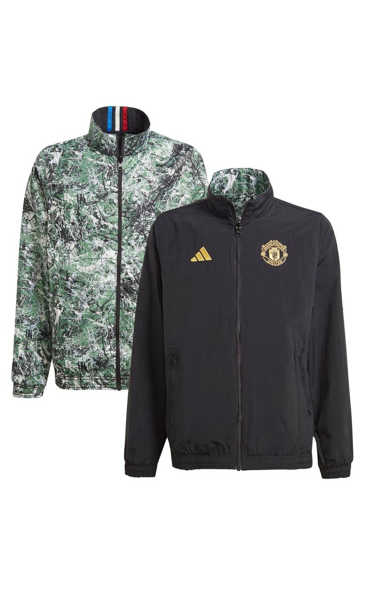 adidas Originals Youth adidas Originals Black Manchester United x Stone Roses 2023/24 Reversible Anthem Full-Zip Jacket, Main, color, Black