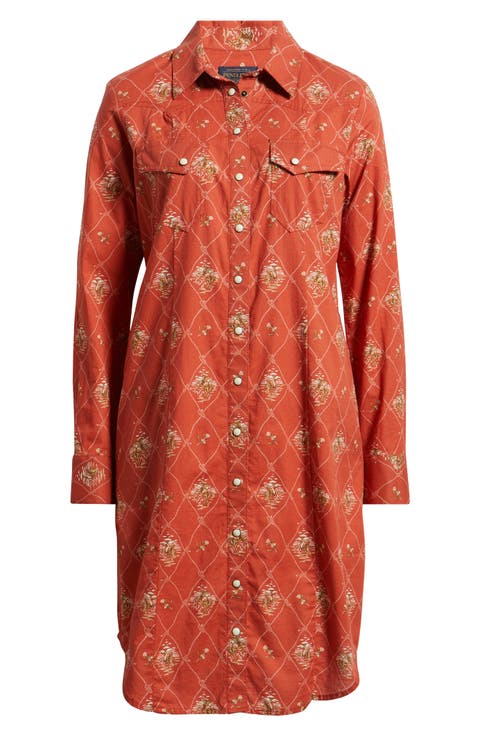 Gambler Print Long Sleeve Shirtdress