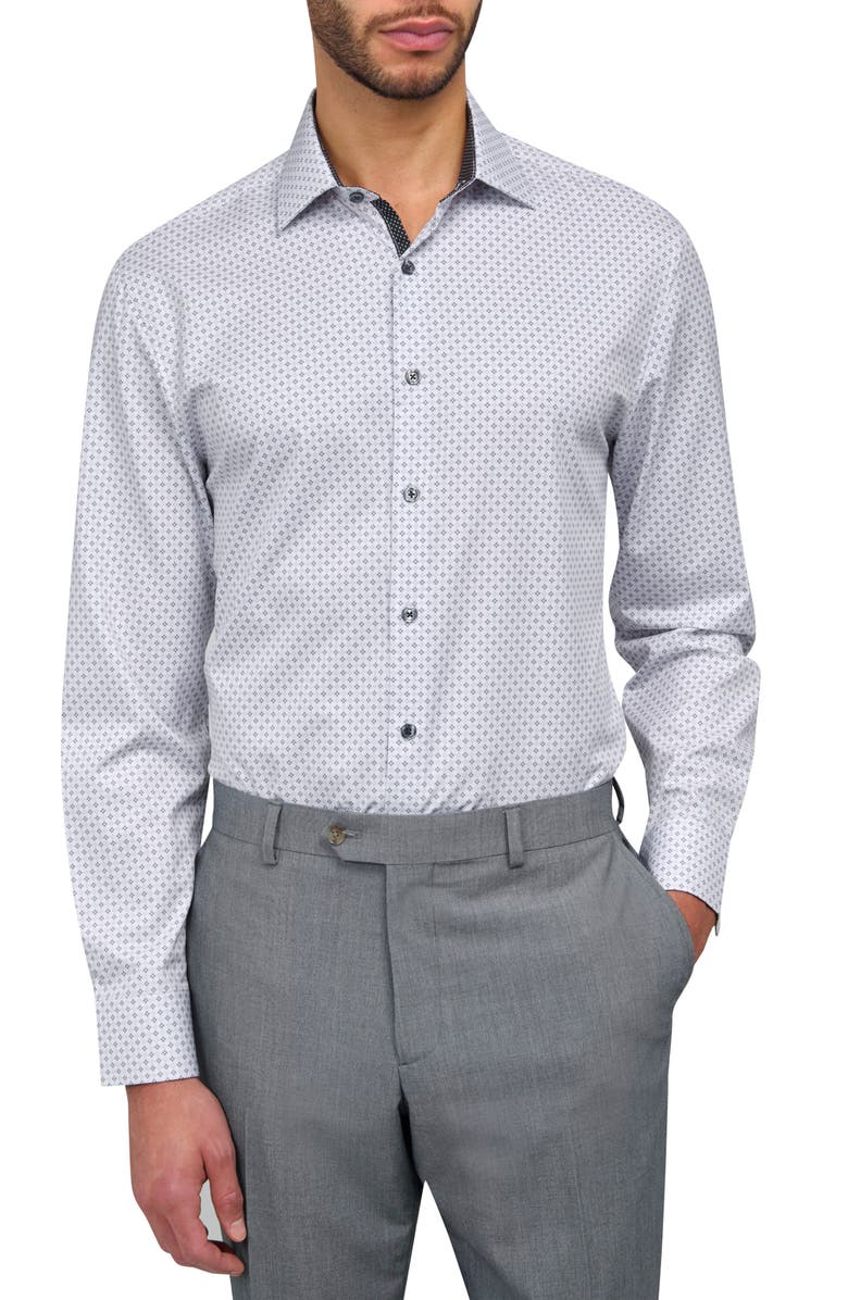 W.R.K Slim Fit Geometric Print Recycled Performance Stretch Dress Shirt, Main, color, White/Green