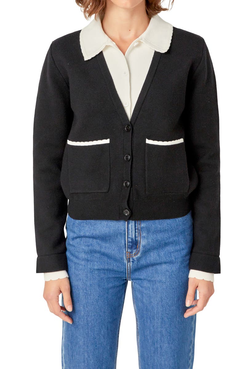English Factory Scallop Detail Cardigan, Alternate, color,