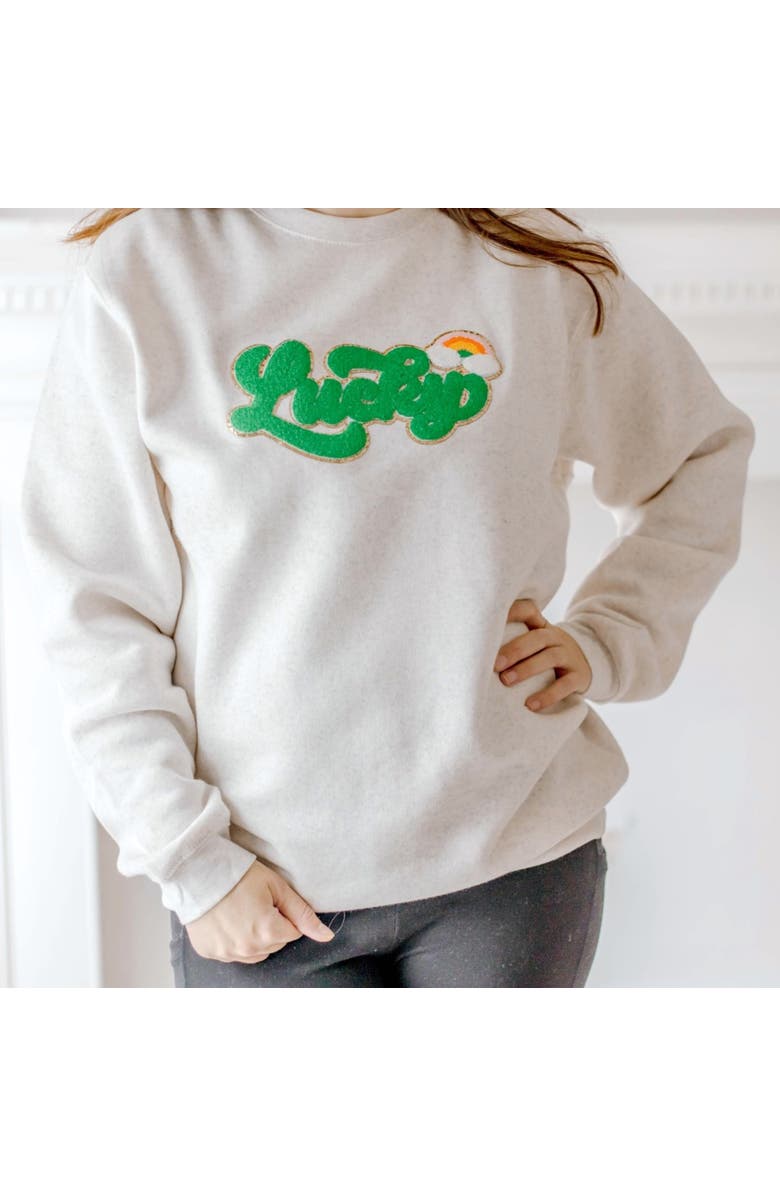 Sweet Wink Lucky Rainbow Patch St. Patrick's Day Adult Sweatshirt, Alternate, color, 