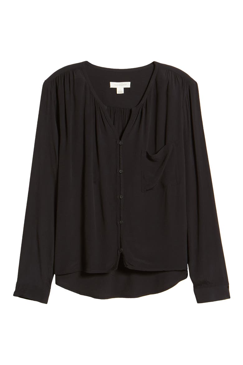 Shirred Button-Up Shirt, Alternate, color, BLACK