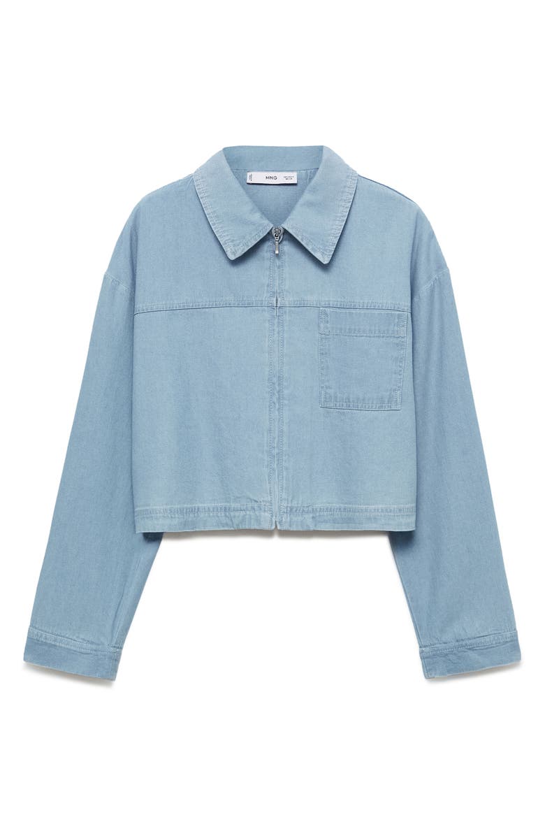 MANGO Pocket Zip Front Crop Denim Overshirt, Alternate, color, 