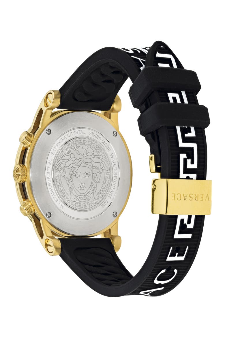 Sport Tech Chronograph Rubber Strap Watch, 40mm, Alternate, color, BLACK/ GOLD