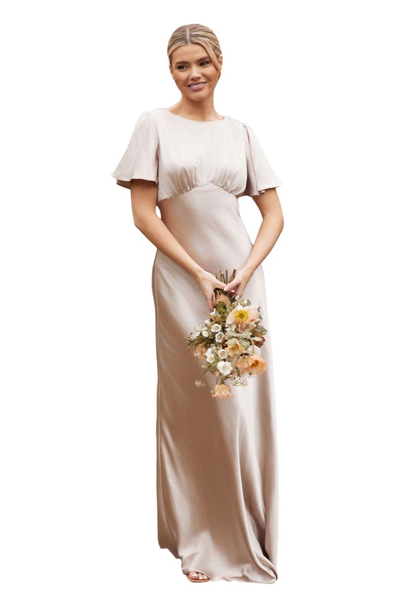 Six Stories Gathered Bust Satin Bridesmaid Dress, Main, color, Oyster