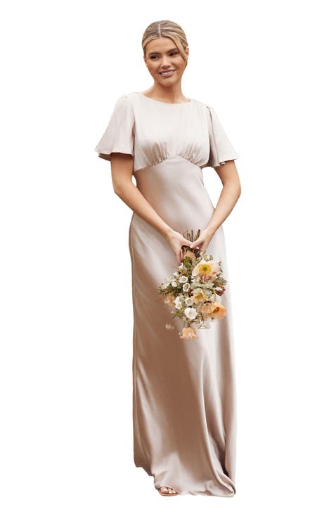 Gathered Bust Satin Bridesmaid Dress