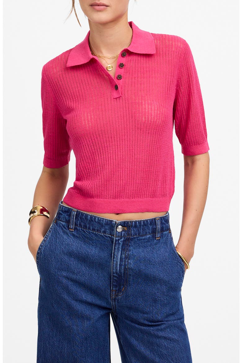 Short Sleeve Polo Sweater, Main, color, BRIGHT PINK
