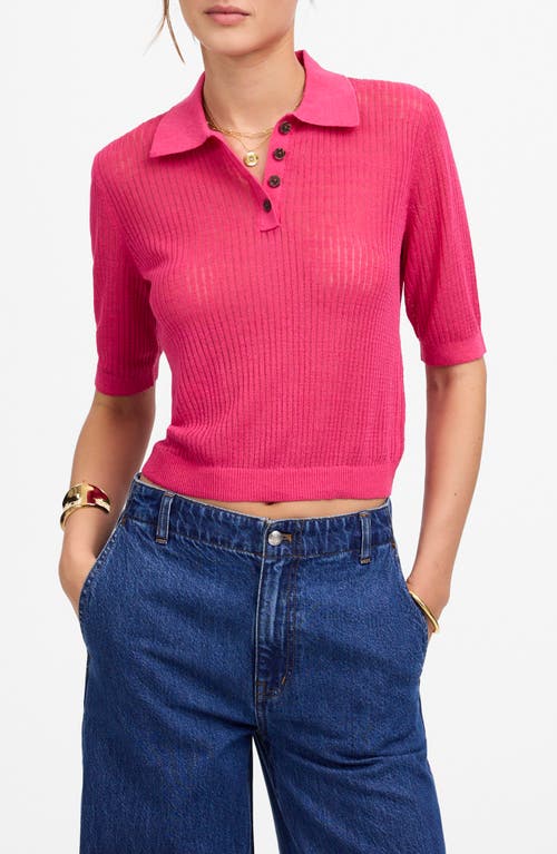 Madewell Short Sleeve Polo Sweater In Pink