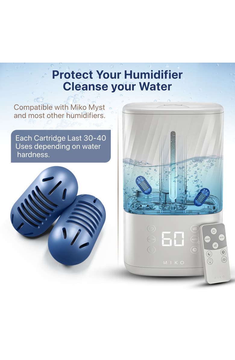 MIKO Water Demineralization Cartridges - 4-Pack for Ultrasonic Humidifiers, Alternate, color, White