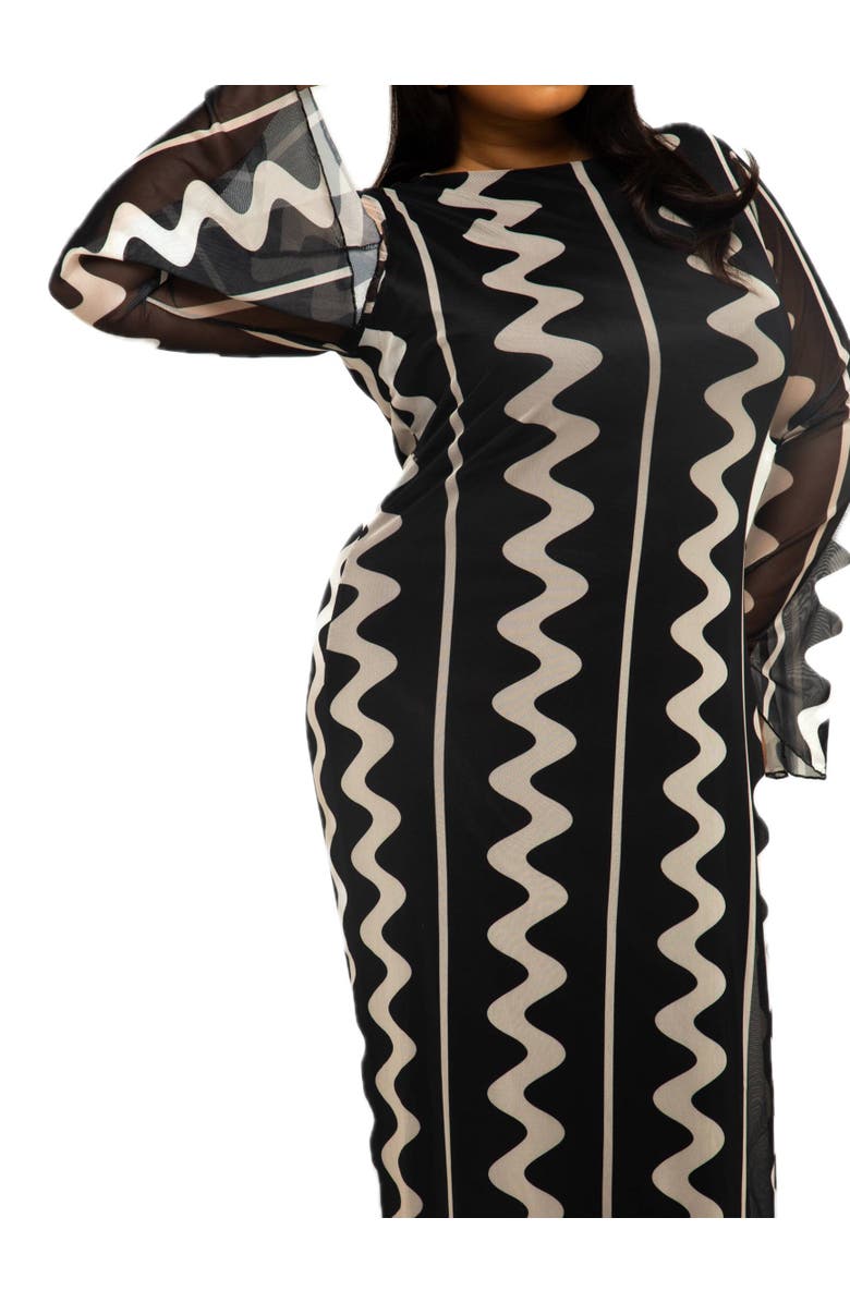 FASHION-SZN CURVE Plus Size Monochrome Print Maxi Dress, Alternate, color, 