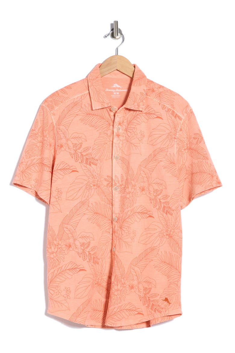 Floral Short Sleeve Button-Up Shirt, Alternate, color, PURE SALMON