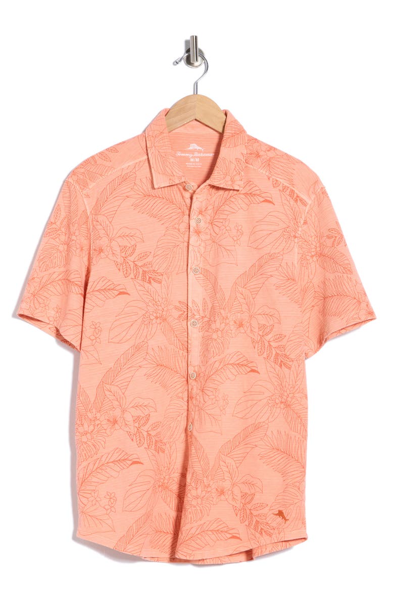 Tommy Bahama Floral Short Sleeve Button-Up Shirt, Main, color, Pure Salmon