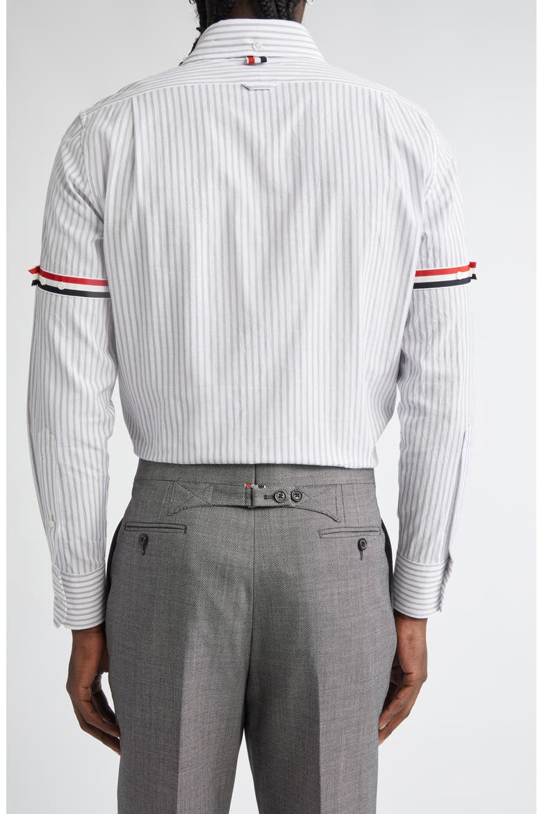 Armband Stripe Cotton Button-Down Shirt, Alternate, color, MEDIUM GREY