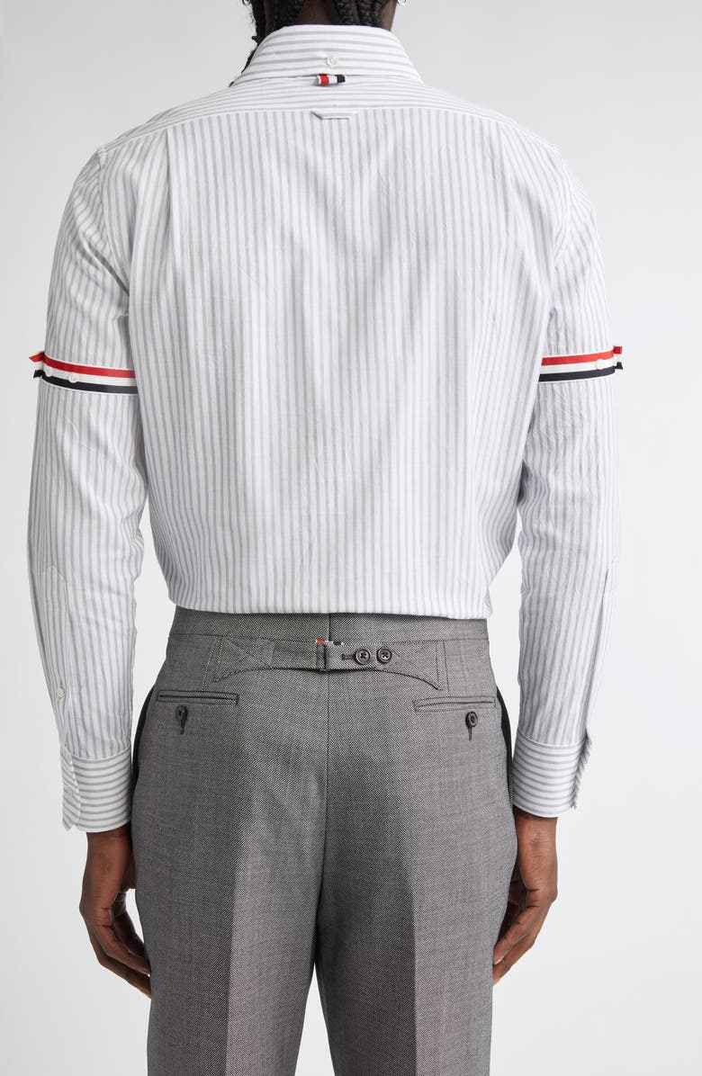 Thom Browne Armband Stripe Cotton Button-Down Shirt, Alternate, color, Medium Grey