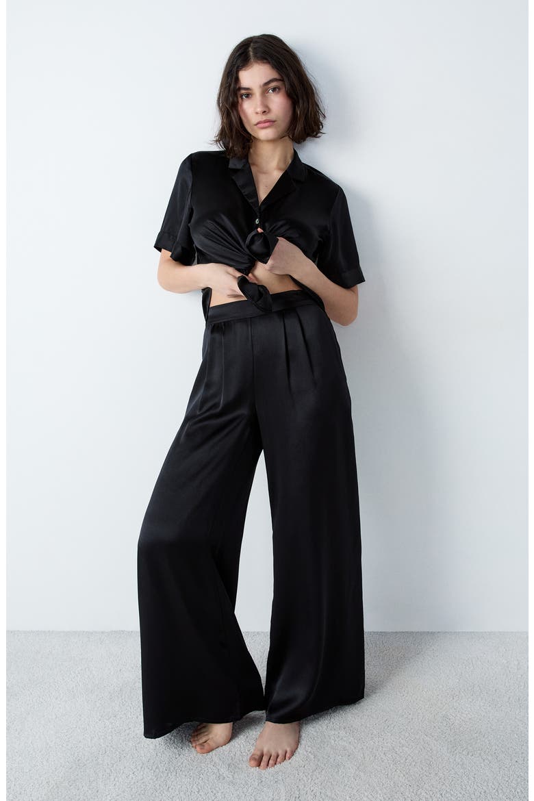 Pearly Silk Wide Leg Pajama Pants, Alternate, color, BLACK
