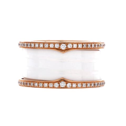 B.Zero1 Three Band Ring 18K Rose Gold and Ceramic with Diamonds