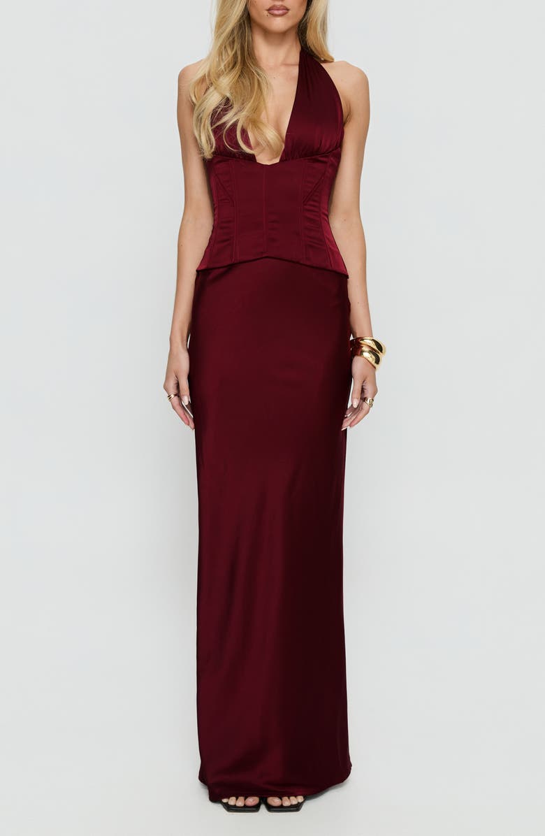 Princess Polly In a Trance Corset Halter Gown, Main, color, Red