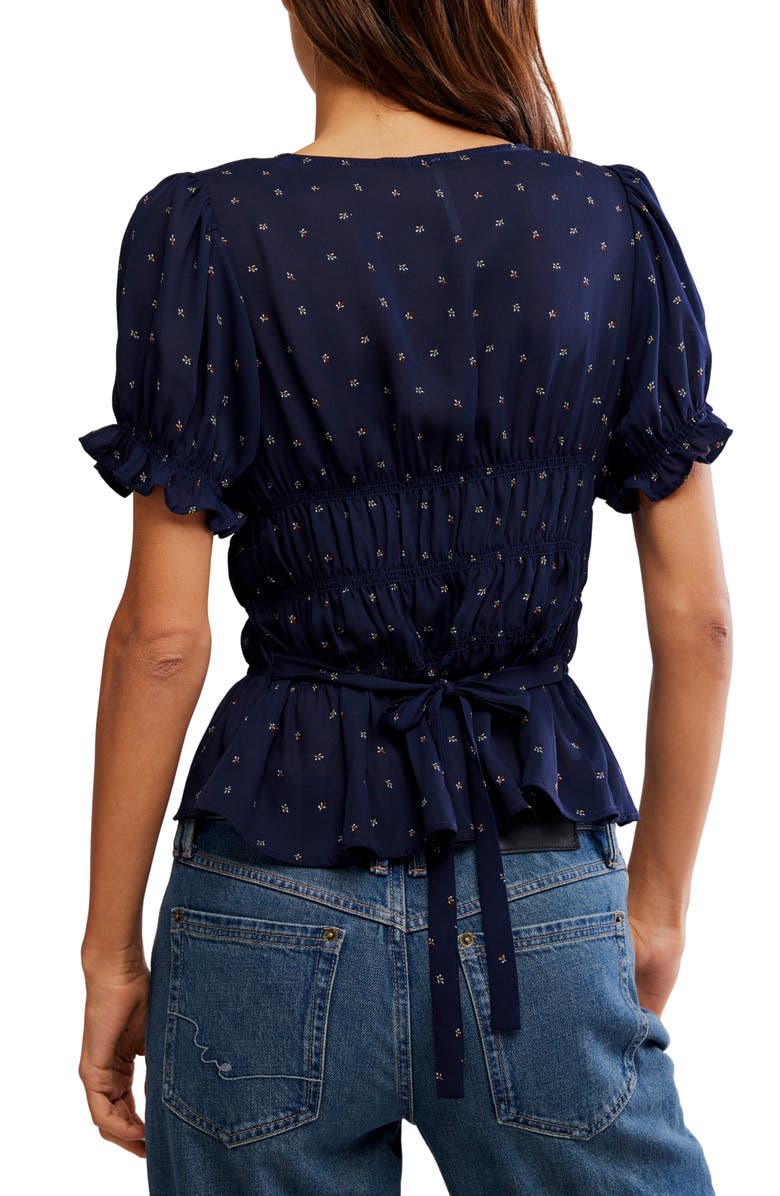 Free People Adore You Ruffle Puff Sleeve Peplum Top, Alternate, color, Peacoat Combo