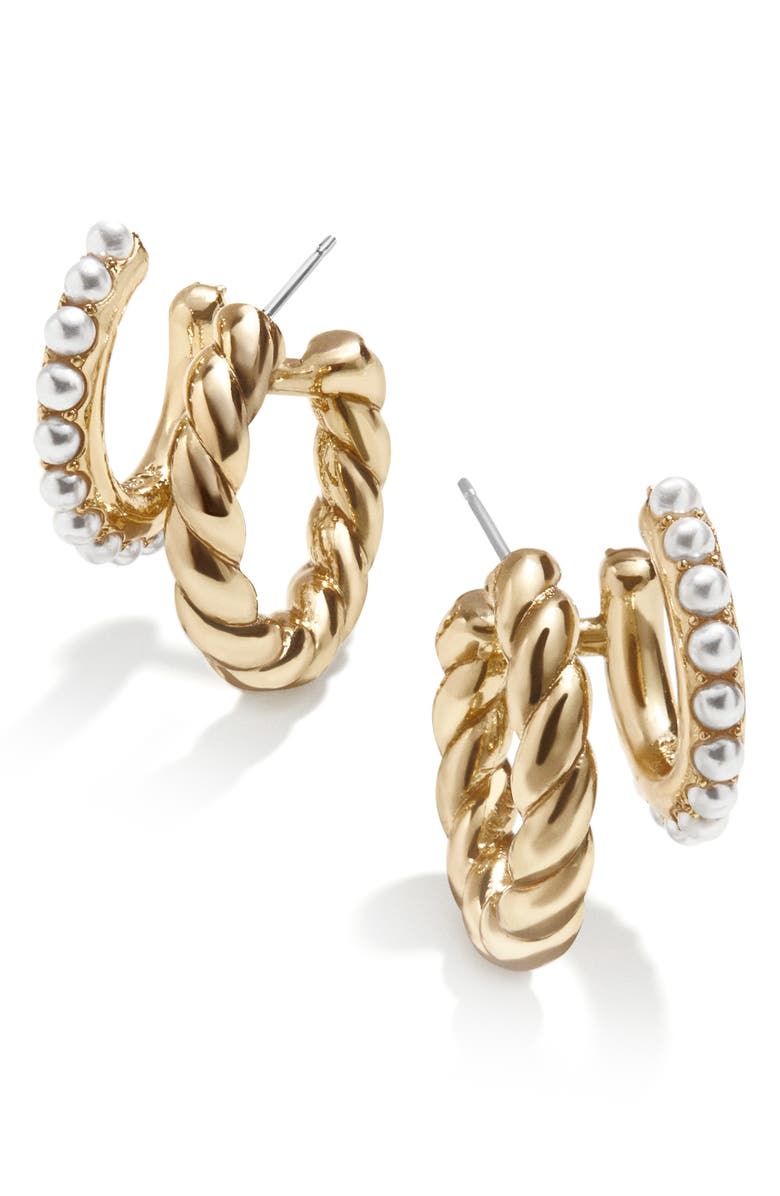 BaubleBar Imitation Pearl Hoop Earrings, Main, color, 