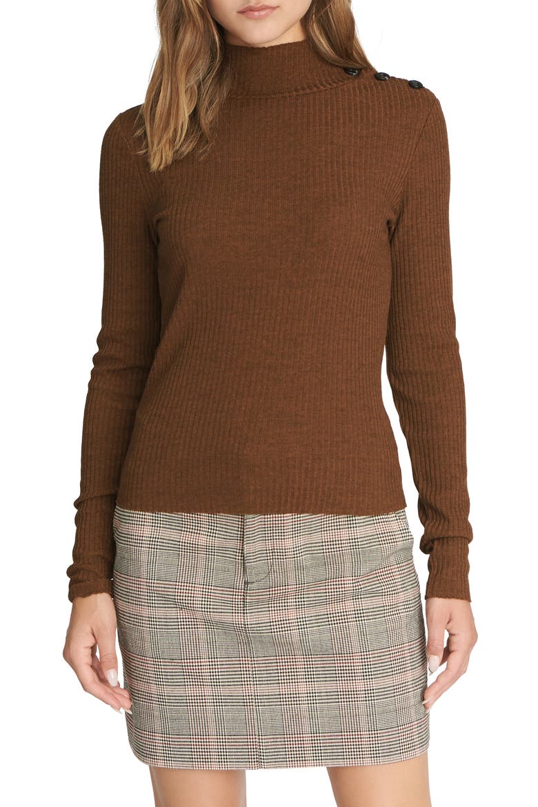 Mandy Button Detail Mock Turtleneck Sweater, Main, color, HEATHER EARTHSTONE