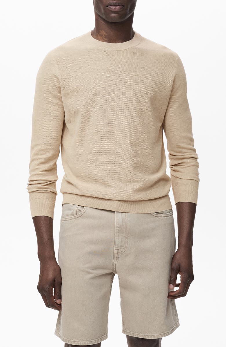 MANGO Crewneck Piqué Sweater, Main, color, Beige