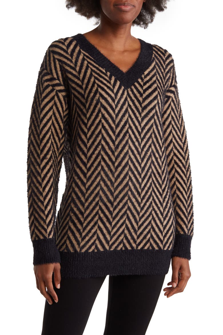 Danny V-Neck Sweater, Main, color, BLACK/CAMEL