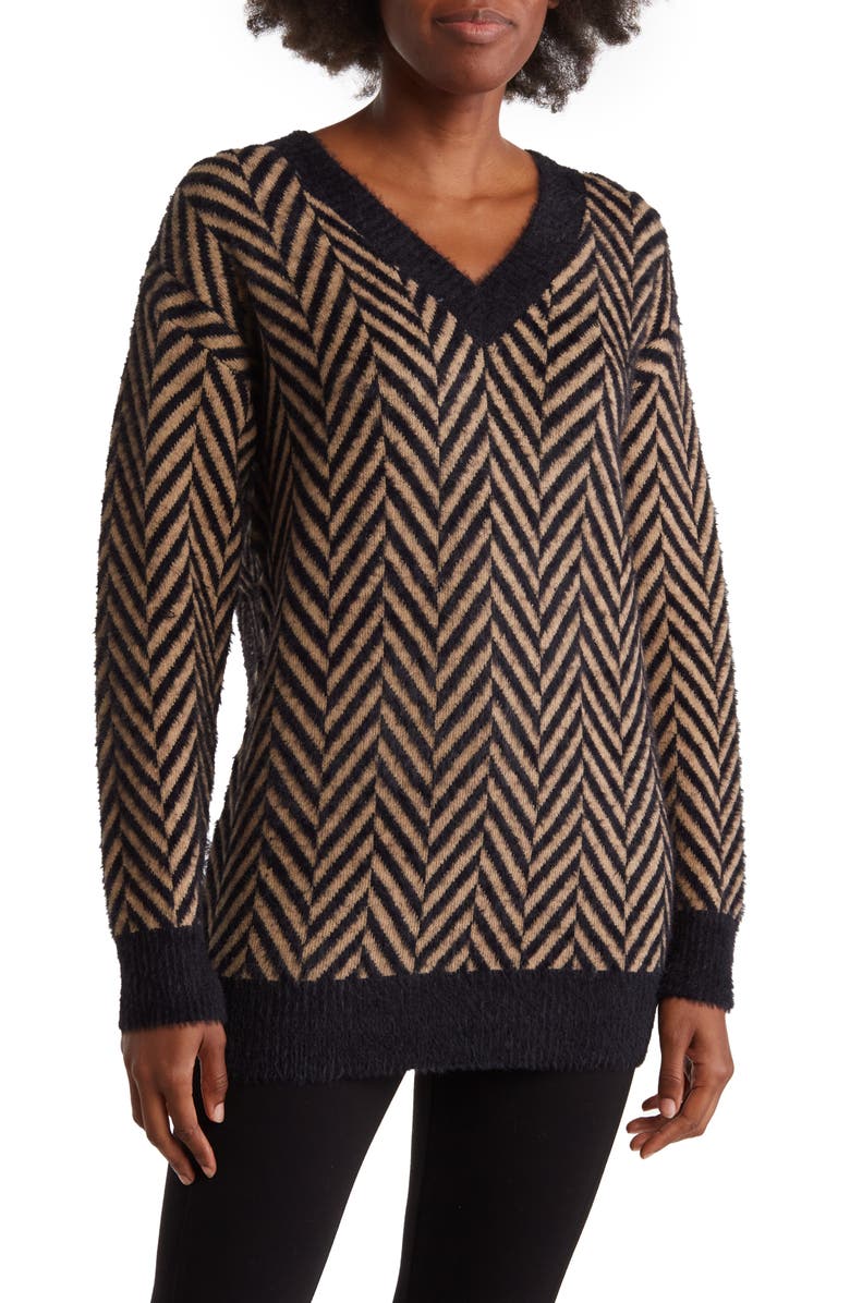 Love Token Danny V-Neck Sweater, Main, color, Black/Camel