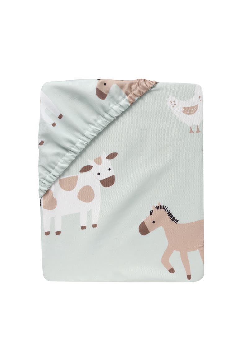Farmyard Friends Sage Green Baby Nursery Fitted Crib Sheet, Alternate, color, Cream
