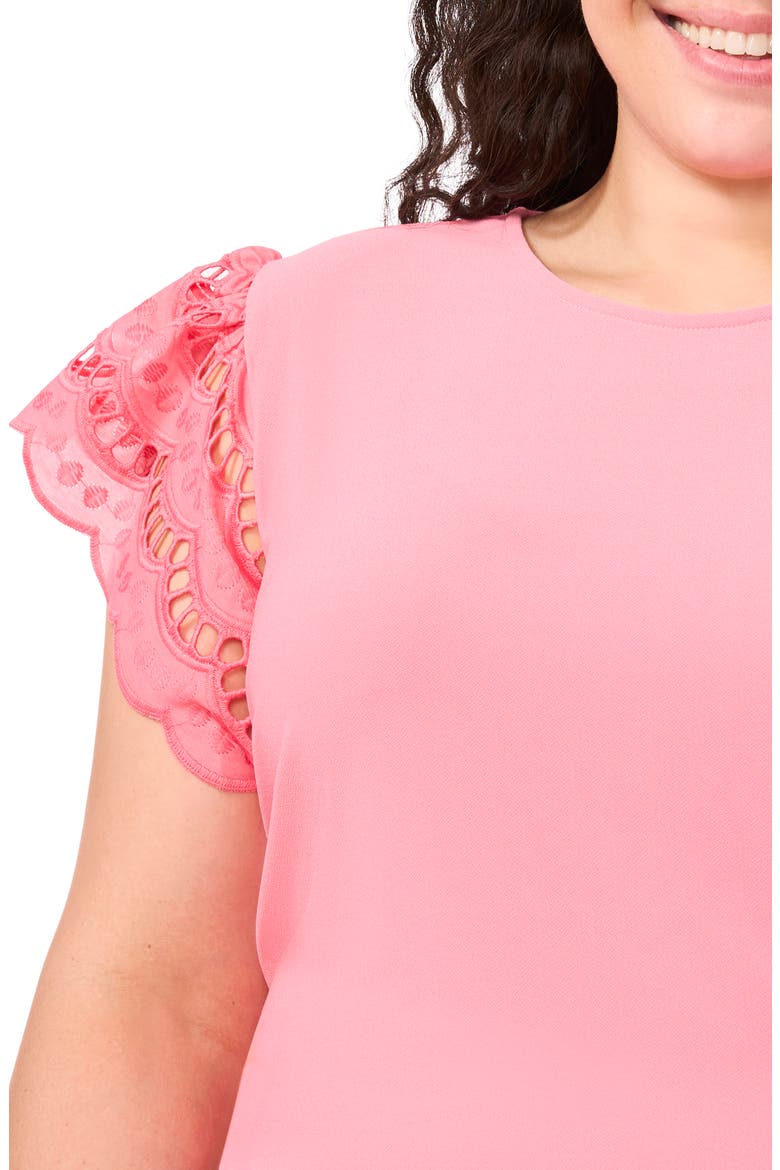 Embroidered Flutter Sleeve Mixed Media Top, Alternate, color, CONFETTI