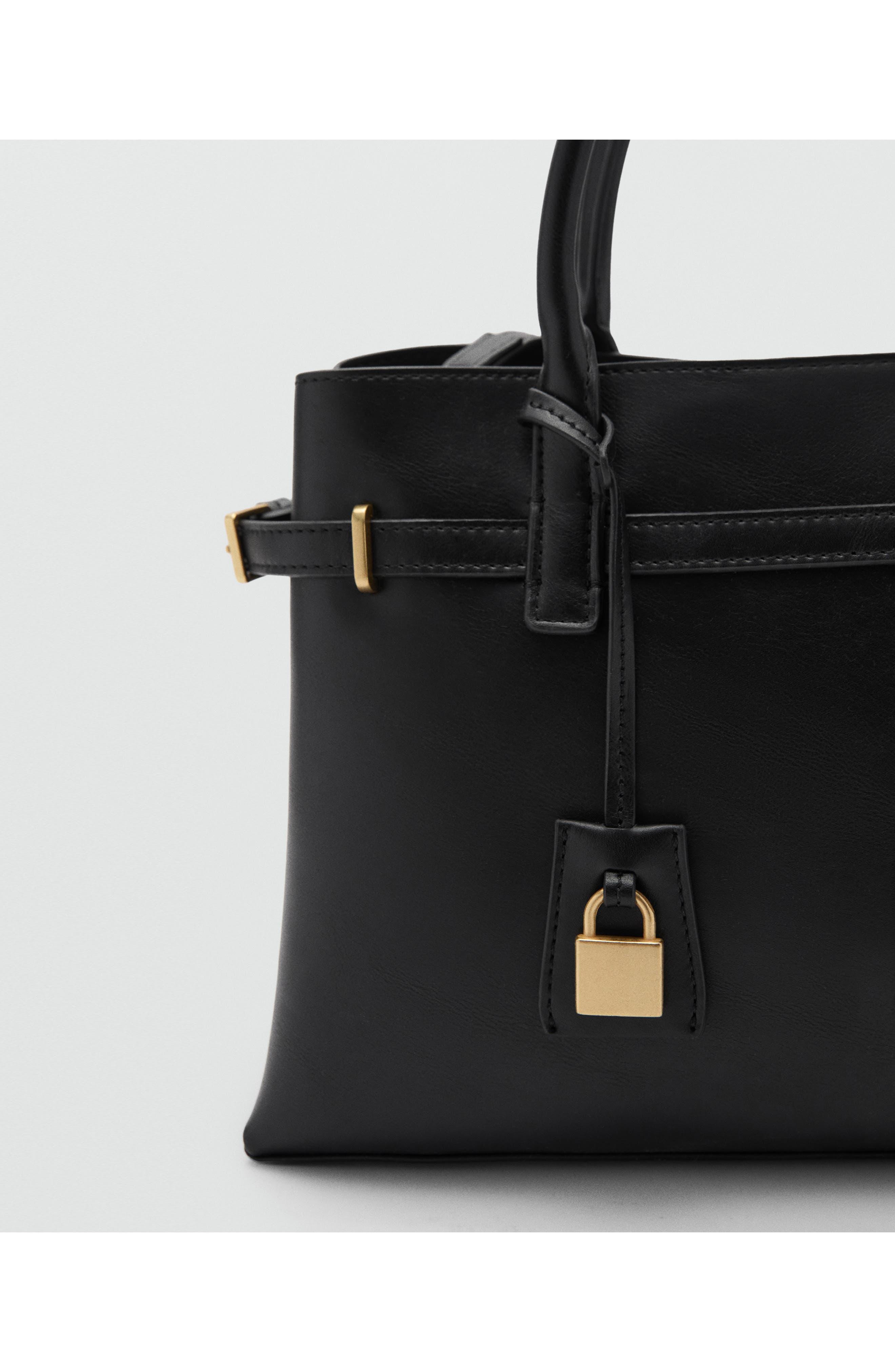 MANGO Padlock Detail Faux Leather Shopper Bag, Alternate, color, 