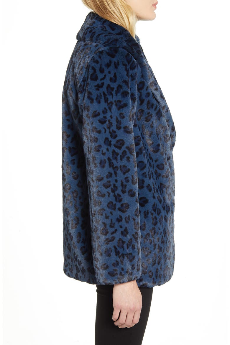 Faux Leopard Fur Jacket, Alternate, color, DK-BLUE