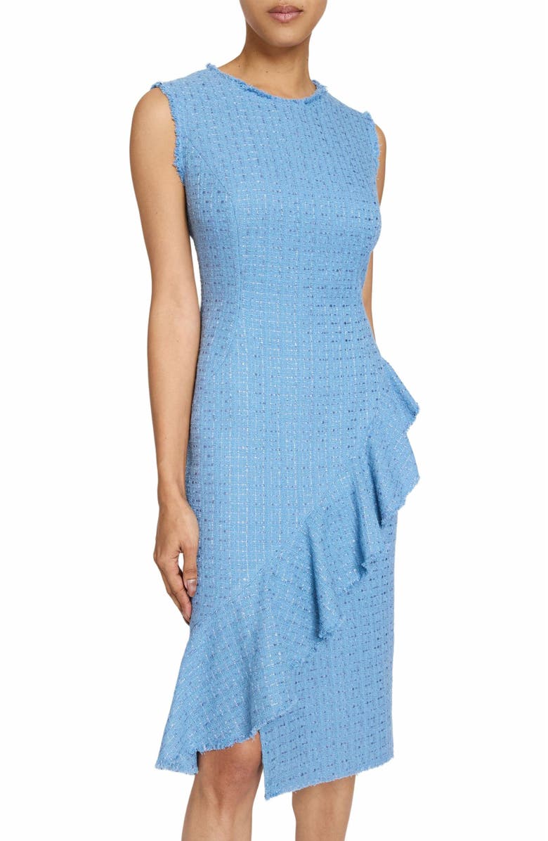 Santorelli CAMI Sleeveless Sheath Dress with Skirt Ruffle in Luxury Tweed, Alternate, color, Marine Blue