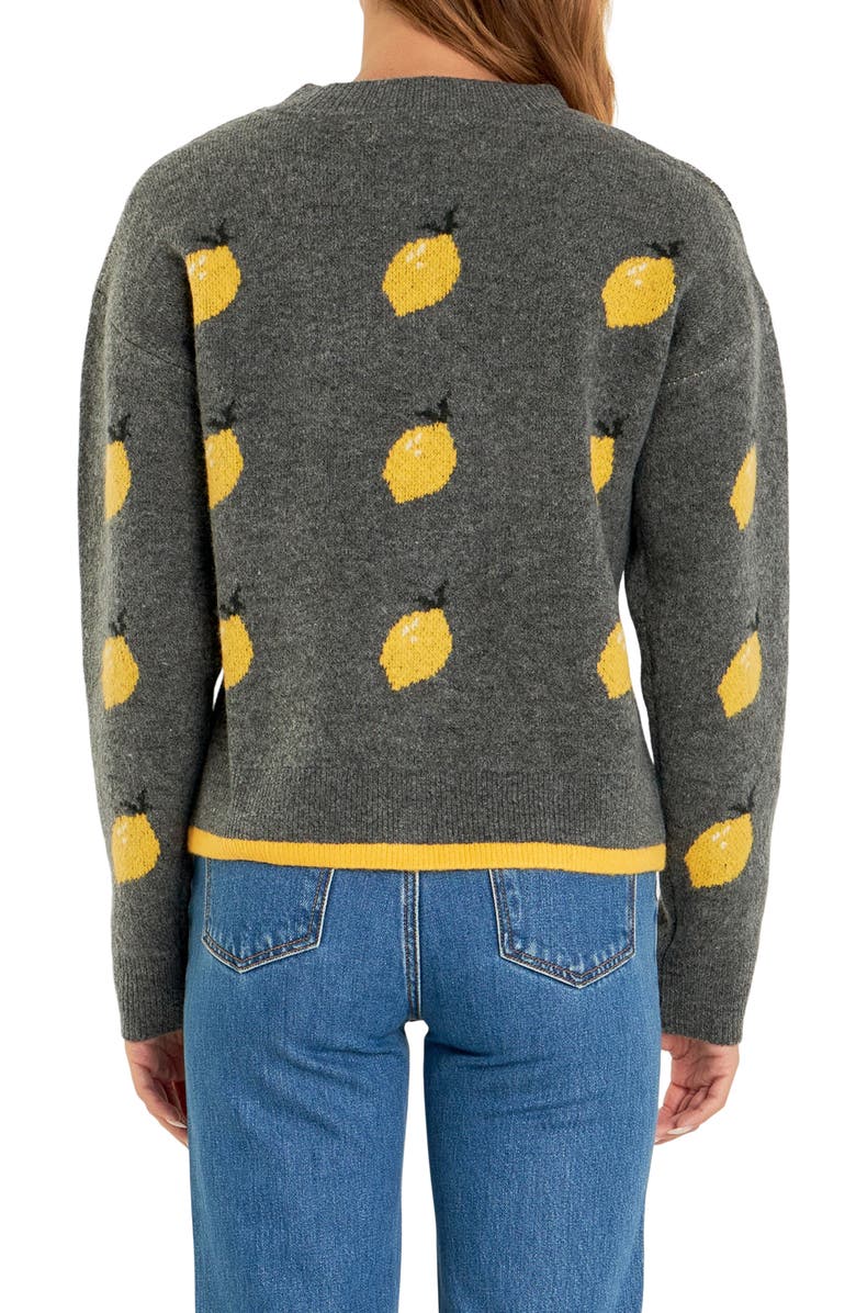 English Factory Lemon Crewneck Sweater, Alternate, color, Charcoal