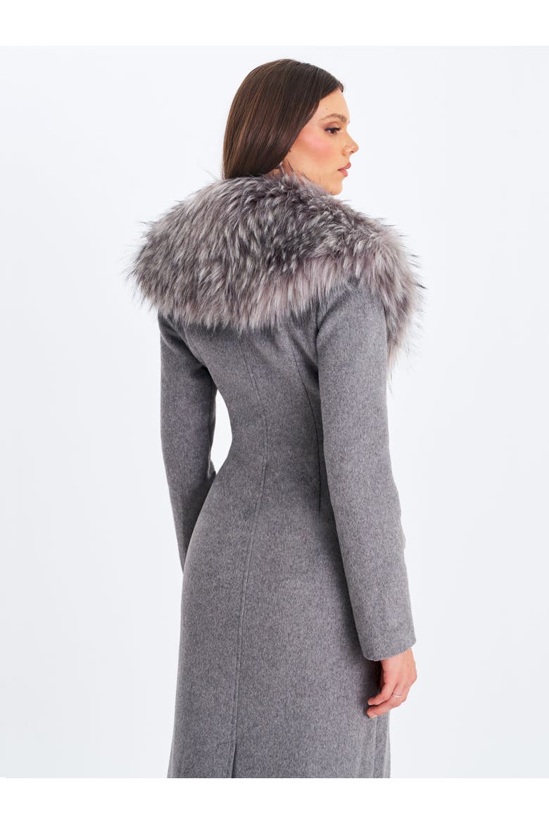 Faye Wool Blend Single-Breasted Coat with Removable Faux Fur Collar, Alternate, color, Grey