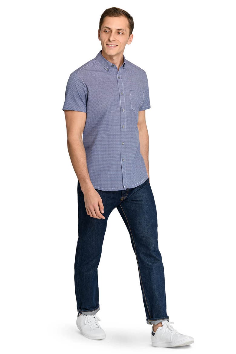 Slim Fit Micro Square Reworked Short Sleeve Button-Down Shirt, Alternate, color, MAROON