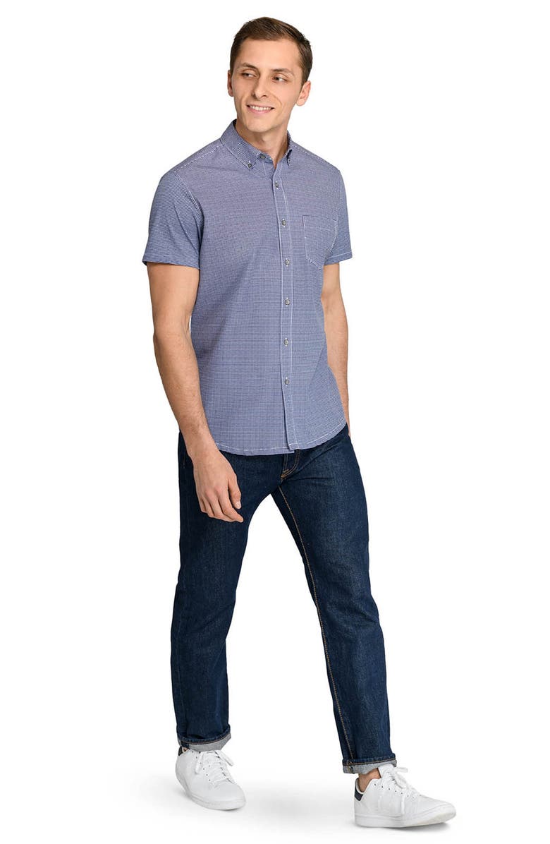 W.R.K Slim Fit Micro Square Reworked Short Sleeve Button-Down Shirt, Alternate, color, Maroon