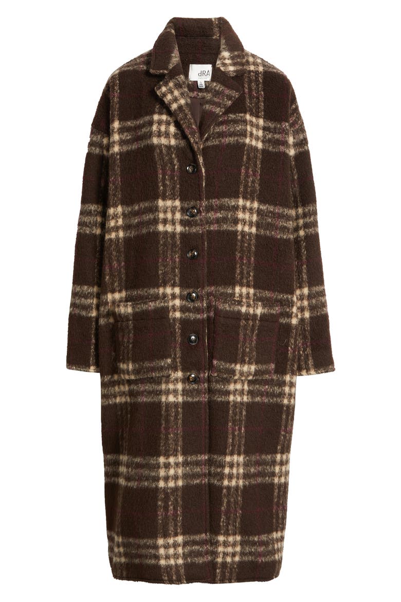 Ginny Check Wool Blend Longline Coat, Alternate, color, LATTE BROWN