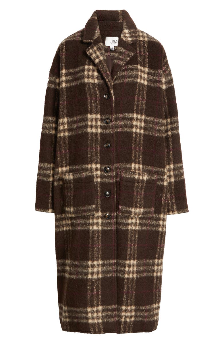 dRA Ginny Check Wool Blend Longline Coat, Main, color, Latte Brown