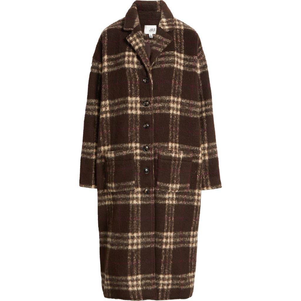 Dra Ginny Check Wool Blend Longline Coat In Brown