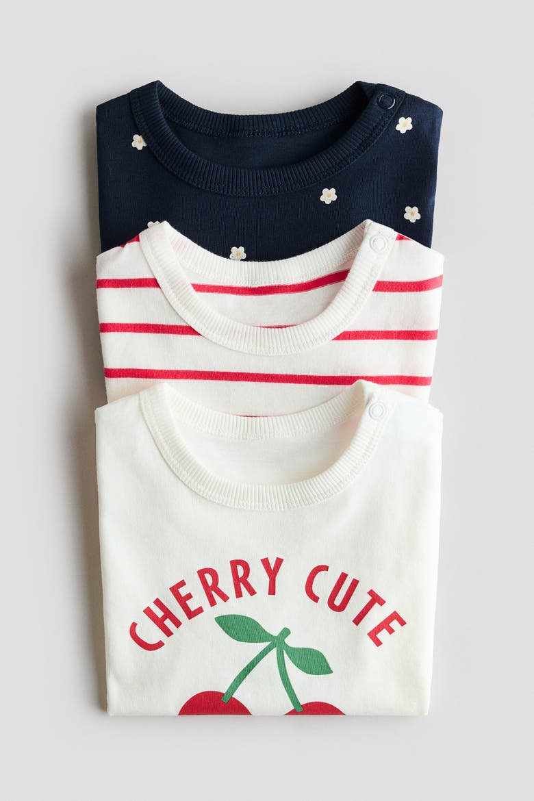 3-pack Cotton T-shirts, Alternate, color, White/Cherry Cute