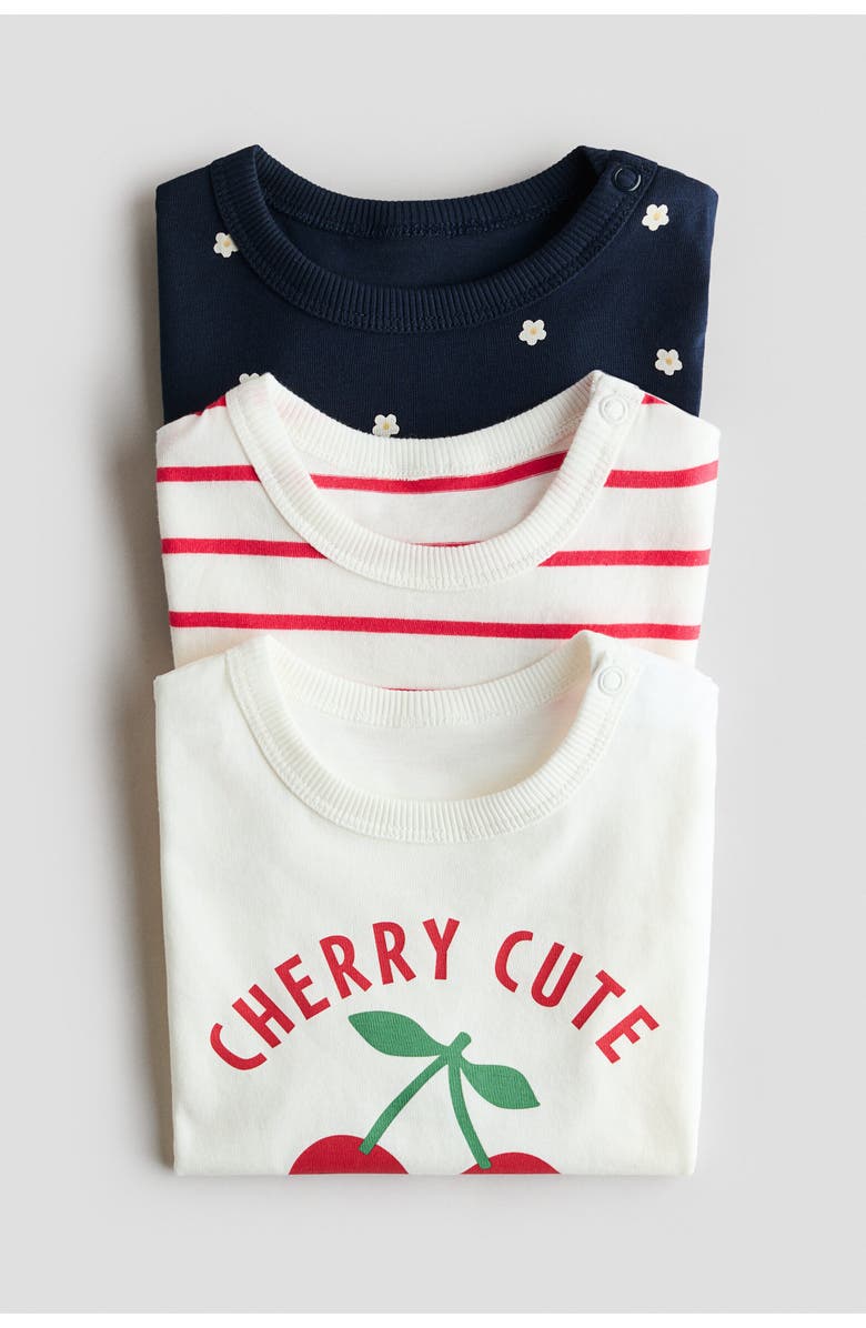 H&M 3-pack Cotton T-shirts, Alternate, color, White/Cherry Cute