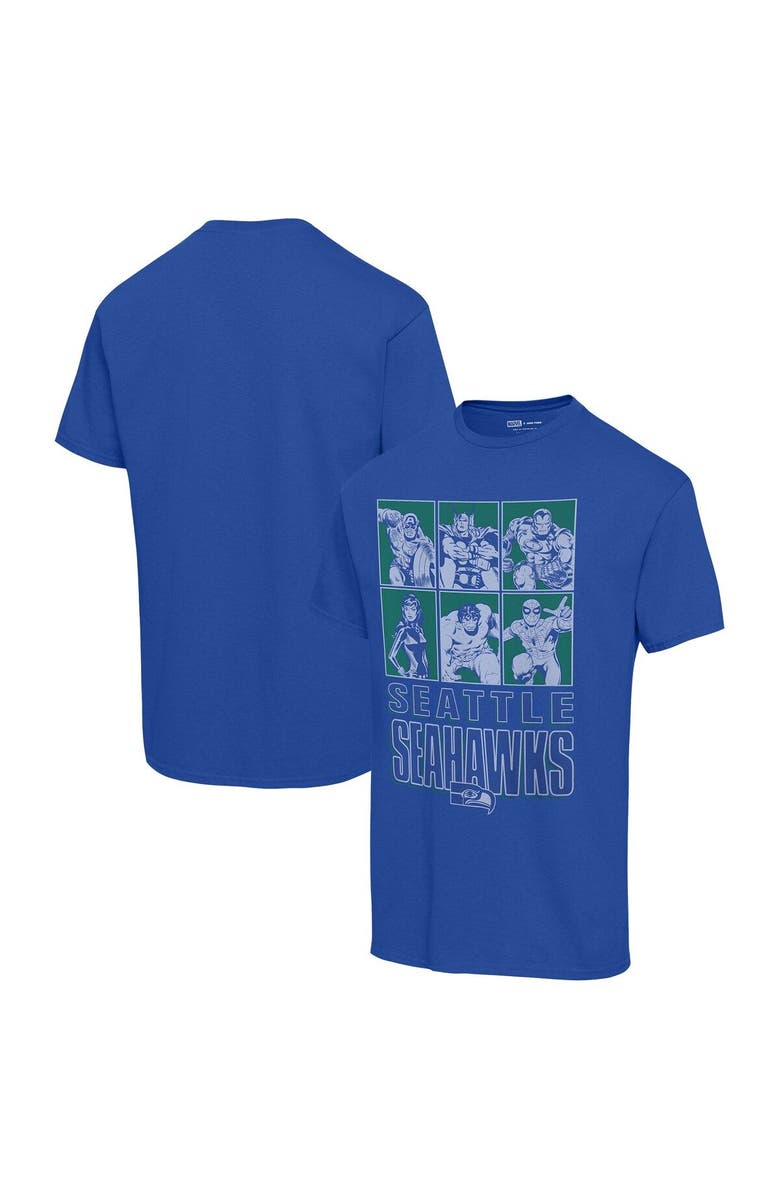 Junk Food Unisex Junk Food Royal Seattle Seahawks Disney Marvel Avengers Line-Up T-Shirt, Main, color, 