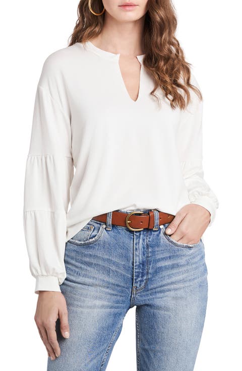 Long Sleeve Split Neck Knit Top