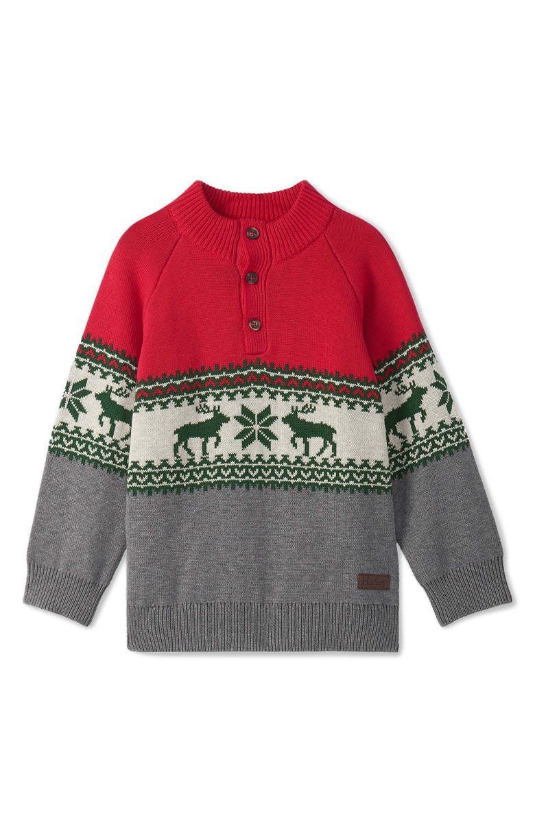 Hatley Kids' Holiday Elk Cotton Sweater, Main, color, Chex Red