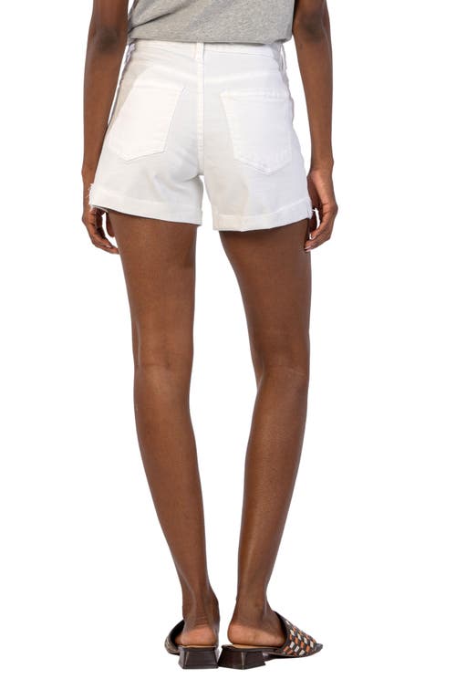 Kut From The Kloth Jane Cuff Raw Hem High Waist Denim Shorts In Optic White